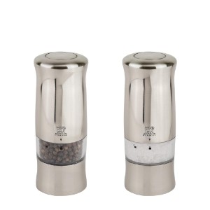 "Zeli" set of 2 electric salt and pepper grinders, 14 cm, Brushed Chrome - Peugeot