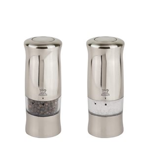 "Zeli" set of 2 electric salt and pepper grinders, 14 cm, Matte Chrome - Peugeot