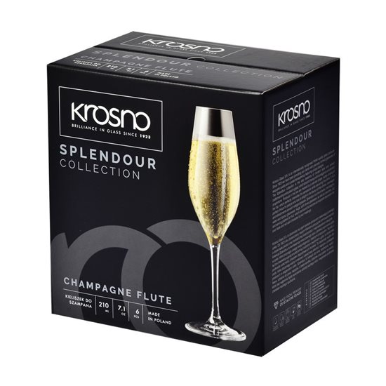 Sraith ghloine champagne 6-phíosa, déanta as gloine criostalach, 210 ml, "Splendour" - Krosno