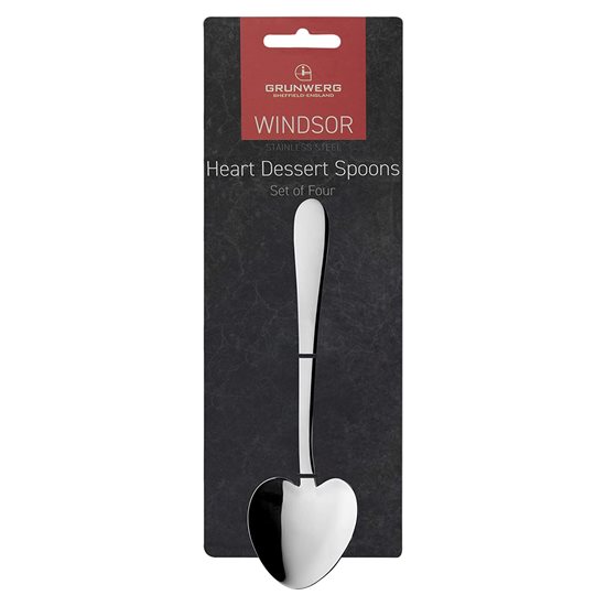 Set of 4 "Windsor" heart-shaped dessert spoons, stainless steel - Grunwerg