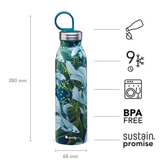 "X Naito Chilled Thermavac" stainless steel bottle 550 ml, Goldfish Green - Aladdin