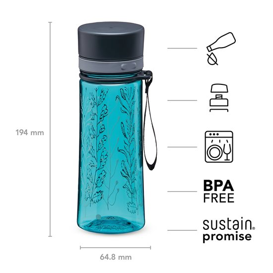 Botella de plástico Aveo de 350 ml, "Azul aguamarina" - Aladdin