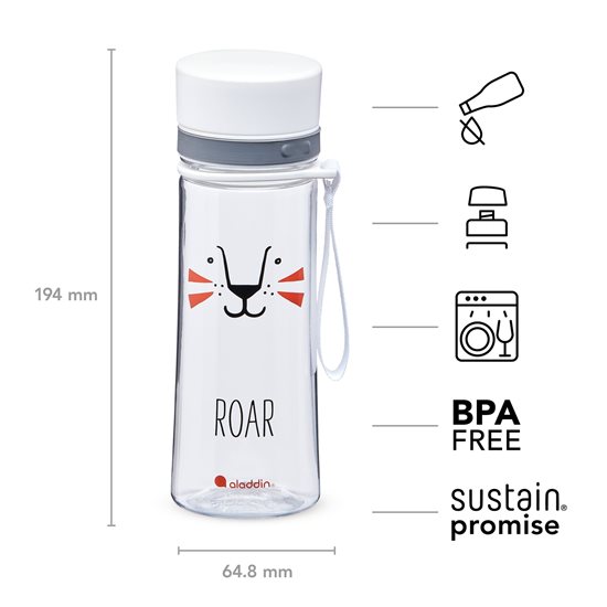 Garrafa de plástico Aveo de 350 ml, padrão de leão, Branco - Aladdin