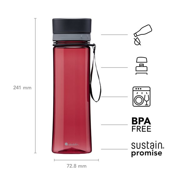  Botella de plástico Aveo 600 ml, Rojo Cereza - Aladdin
