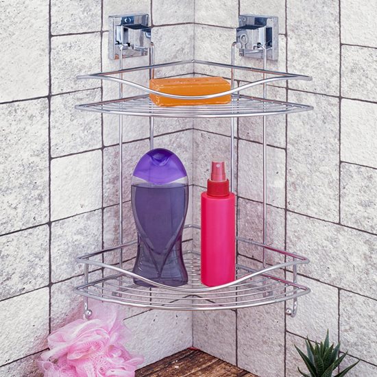 Etagère salle de bain 2 niveaux, adhésive, 21 x 21 x 40 cm - Tekno-tel