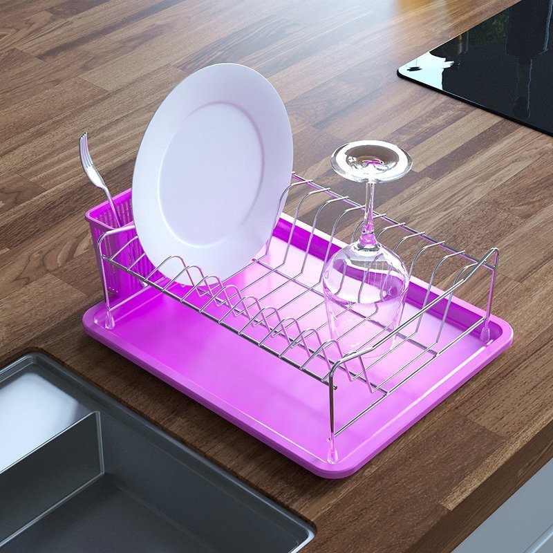 Dish drying rack, 39 x 30 x 13 cm, purple - Tekno-tel
