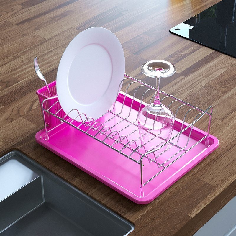 Dish drying rack, 39 x 30 x 13 cm, pink - Tekno-tel