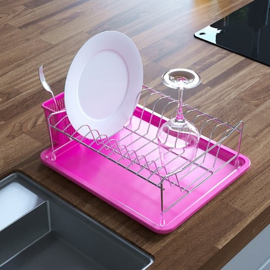 Σχάρα πιάτων, 39 x 30 x 13 cm, ροζ - Tekno-τηλ