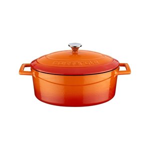 Oval kasserolle, støpejern, 25 cm, "Folk"-serie, oransje farge - LAVA-merke