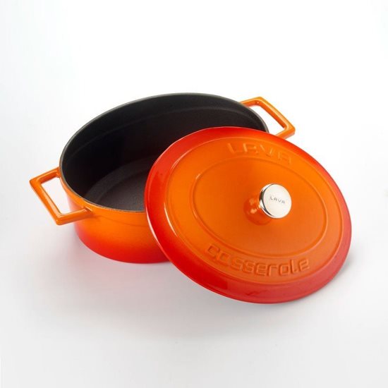 Oval kasserolle, støpejern, 25 cm, "Folk"-serie, oransje farge - LAVA-merke