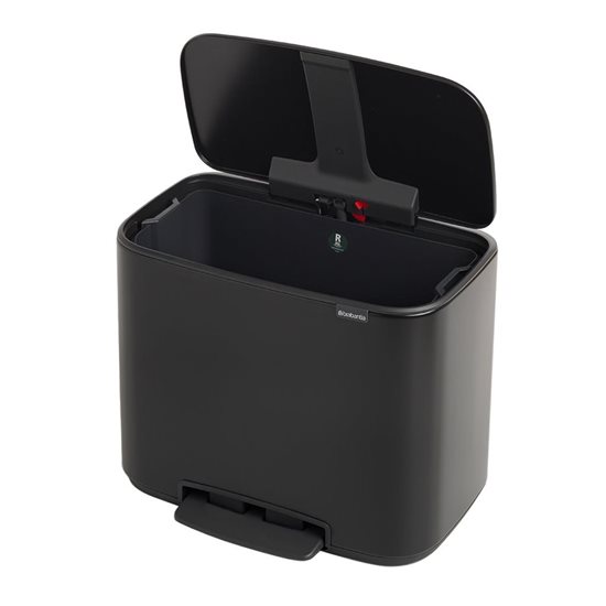 "Bo" trash bin with pedal, stainless steel, 36 L, Matt Black - Brabantia