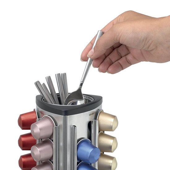 Dispenser tal-kapsuli tal-kafè, b'kontenitur li jinqala', stainless steel, 12 x 12 x 19.5 cm - Brabantia
