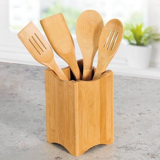 Set of 4 utensils with holder, bamboo - Kesper