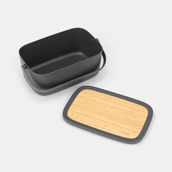 Bread box with bamboo lid, 25.5 x 39.5 cm, Dark Gray - Brabantia