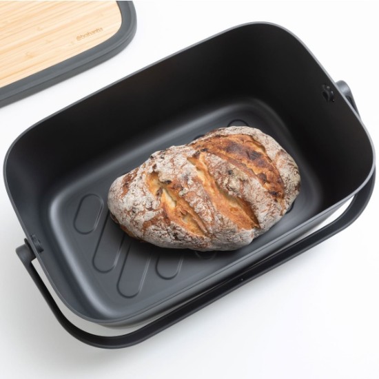 Bread box with bamboo lid, 25.5 x 39.5 cm, Dark Gray - Brabantia