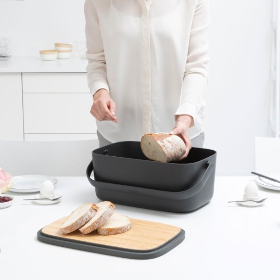 Bread box with bamboo lid, 25.5 x 39.5 cm, Dark Gray - Brabantia