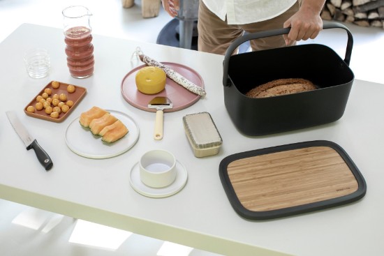 Bread box with bamboo lid, 25.5 x 39.5 cm, Dark Gray - Brabantia