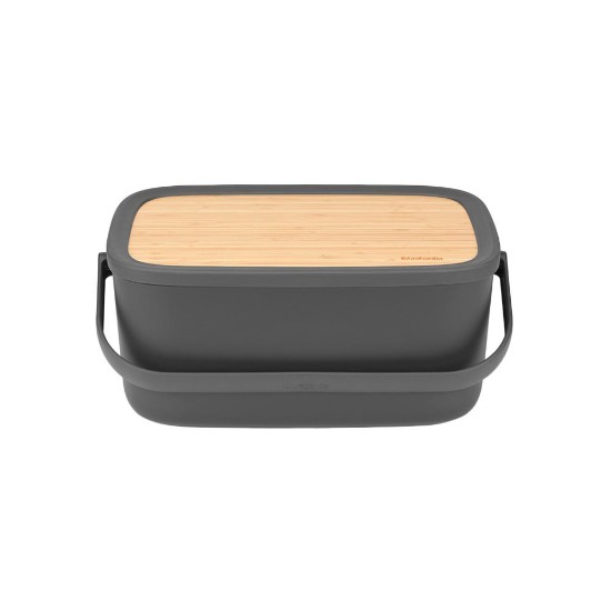 Bread box with bamboo lid, 25.5 x 39.5 cm, Dark Gray - Brabantia