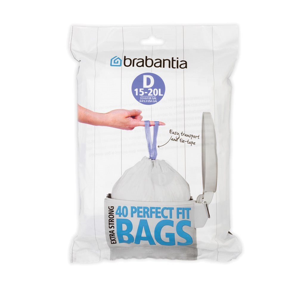 Brabantia 12 gal. PerfectFit Trash Bags, Code L, (40 L x 45 L) 20 Trash Bags, White