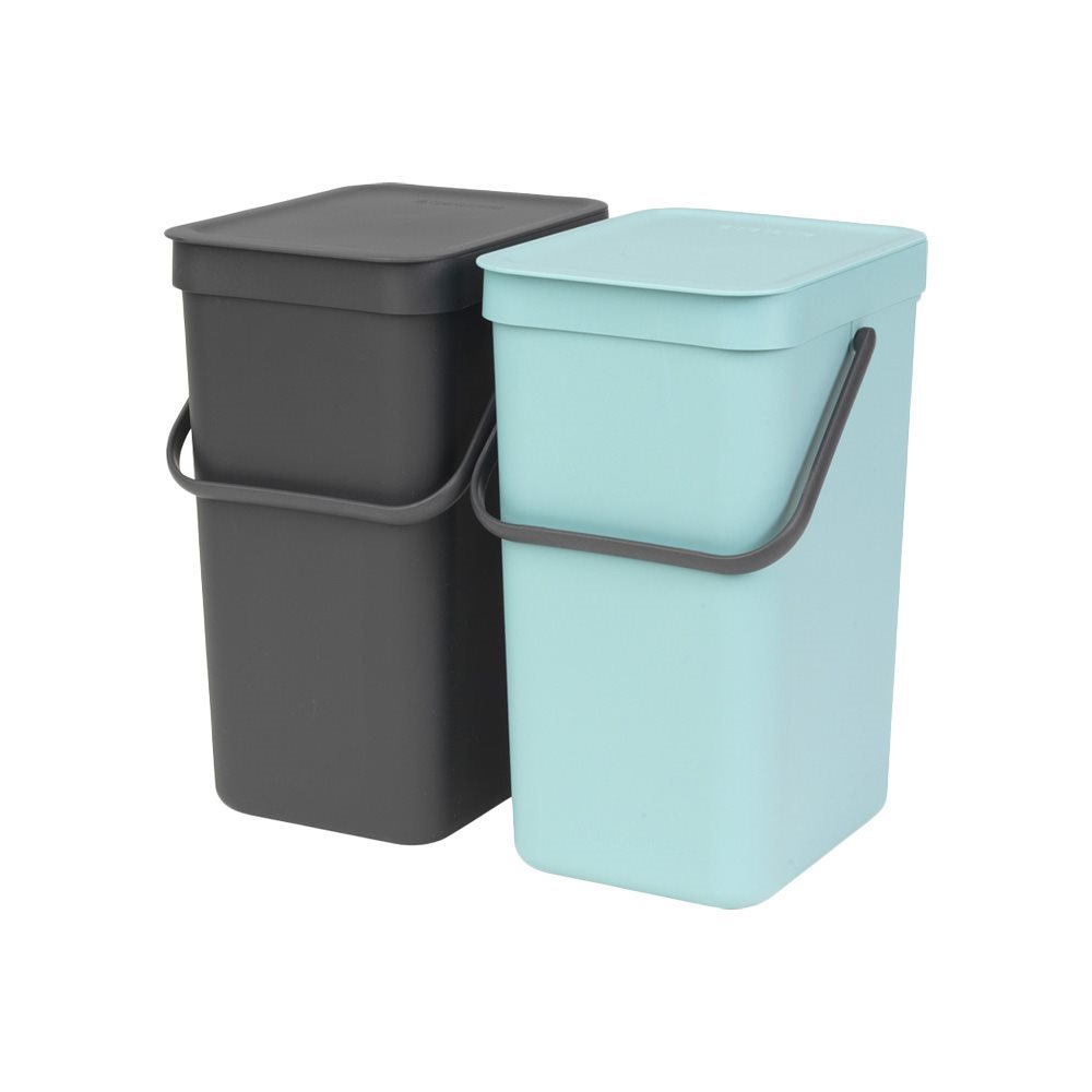 & Go" built-in trash bin, plastic, 2 x 12 L, "Mint / Gray" - Brabantia |