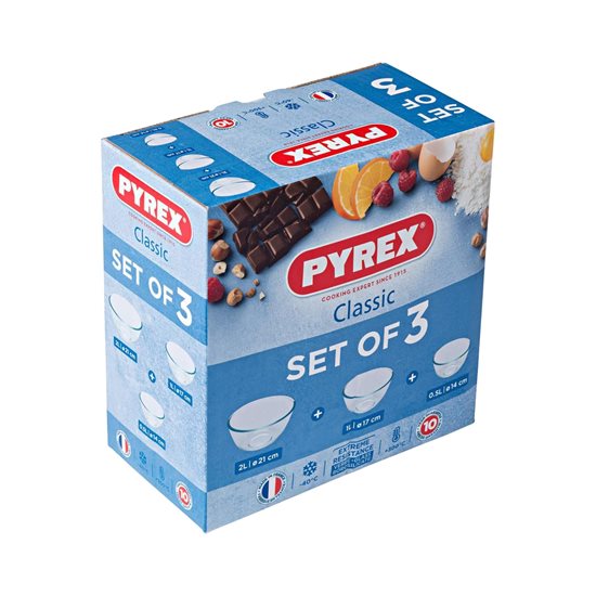 Sett ta '3 skutelli, magħmulin minn ħġieġ reżistenti għas-sħana, "Classic" - Pyrex