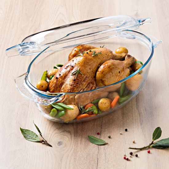 Kapaklı oval kap, ısıya dayanıklı camdan yapılmış, "Slow Cook", 4,4 l + 1,4 L - Pyrex