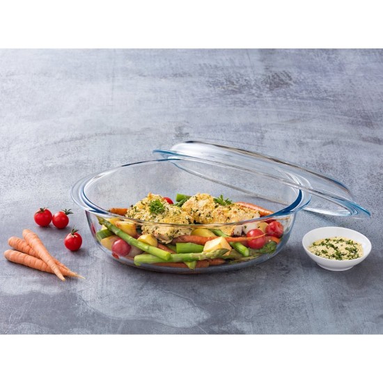Oval dish with lid, made of heat-resistant glass, 3.1 L + 1 L, "Essentials" - Pyrex