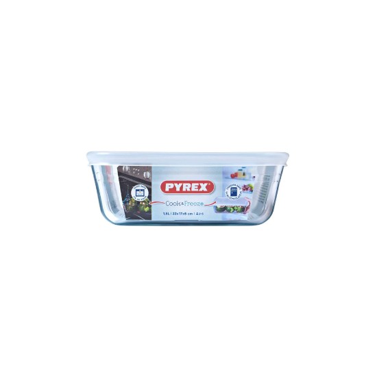 Prostokątny pojemnik na żywność "Cook & Freeze", wykonany ze szkła żaroodpornego, z plastikową pokrywką, 1,5 L - Pyrex