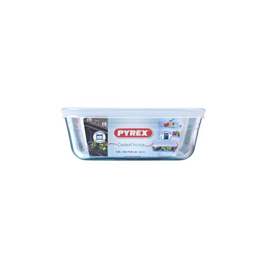 "Cook & Freeze" téglalap alakú ételtartó, hőálló üvegből, műanyag fedéllel, 1,5 L - Pyrex