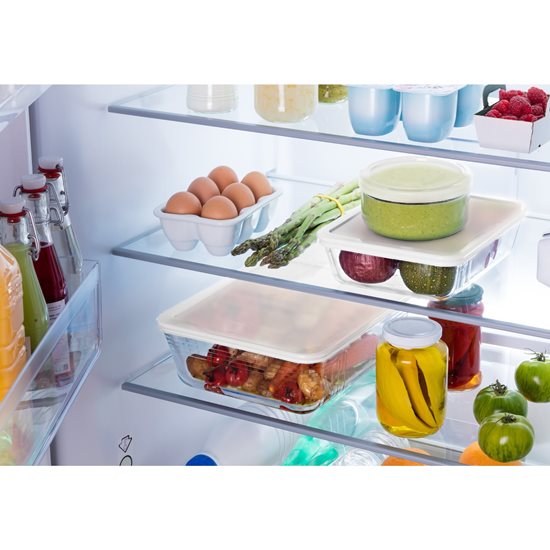 Rektangulär matbehållare, med plastlock, tillverkad av "Cook & Freeze" värmebeständigt glas, 2,6 L - Pyrex