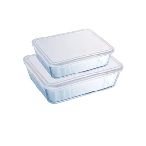 Set of 2 rectangular food containers, with lids, made of "Cook & Freeze" heat-resistant glass, 1.5L / 2.6 L - Pyrex