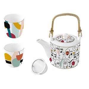  600 ml porcelain teapot with infuser and 2 cups, "Modernism" - Nuova R2S