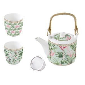 600 ml porcelain teapot with metal infuser and 2 cups, "Wild Tropical" - Nuova R2S