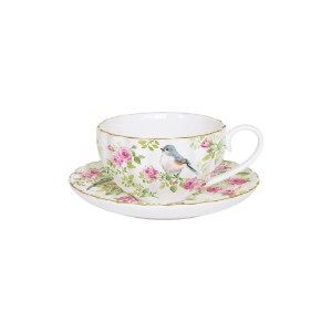 Porcelanowy kubek i spodek do herbaty, 200 ml, kolekcja "Spring Time" - Easy Life