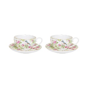 Juego de 2 tazas de café de porcelana con platillos, 100 ml, colección "Spring Time" - New R2S