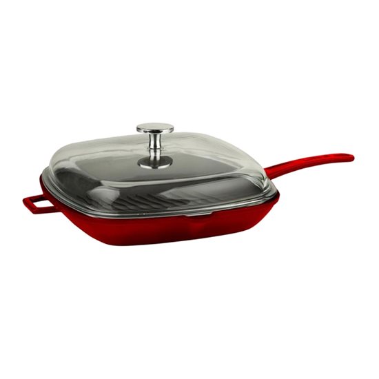 Sartén grill con tapa, hierro fundido, 28 x 28 cm, gama "Glaze", roja - marca LAVA