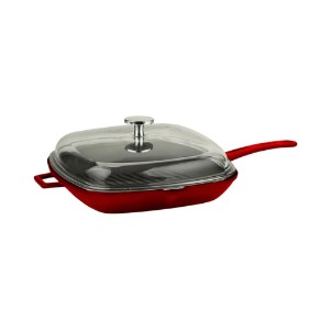 Grill pan with lid, cast iron, 26 x 26 cm, "Glaze" range, red - LAVA brand