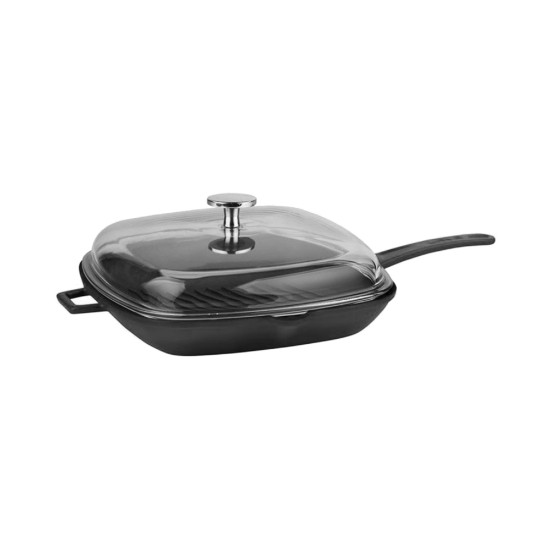 Grill pan with lid, cast iron, 26 x 26 cm, "Glaze" range, black - LAVA brand