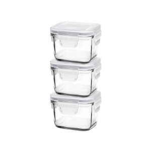 Set of 3 square food storage containers, made from glass, 210 ml - Glasslock