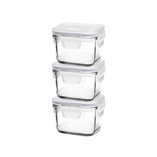 Set Of 3 Square Food Storage Containers, Made From Glass, 210 Ml 