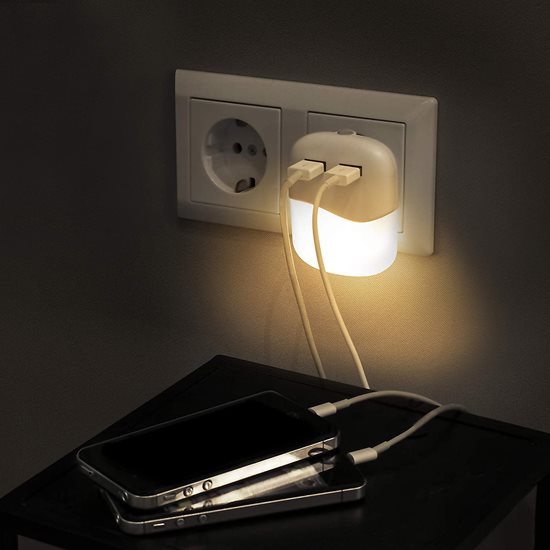 LED naktinio apšvietimo lempa su 2 USB prievadais, 0,3 W - Smartwares