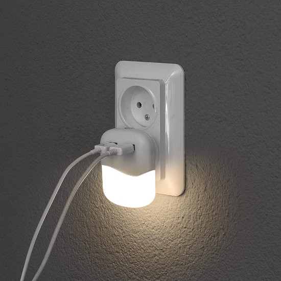 LED night light lamp with 2 USB ports, 0.3 W - Smartwares