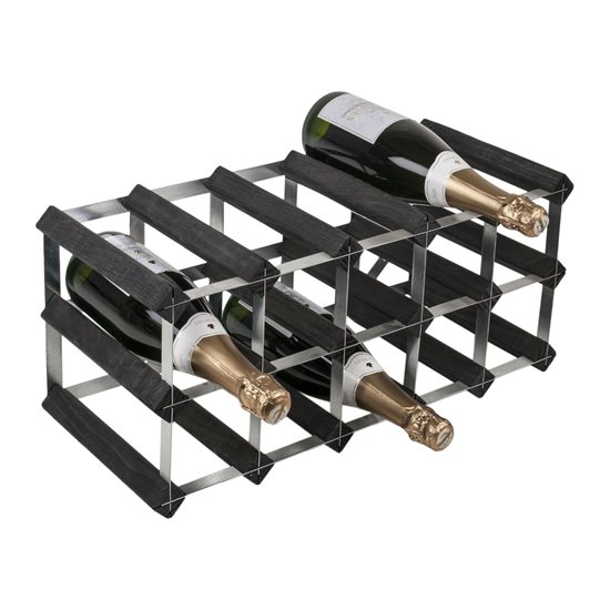Portabottiglie per 15 bottiglie di vino, legno di pino, colore "Black Ash" - RTA