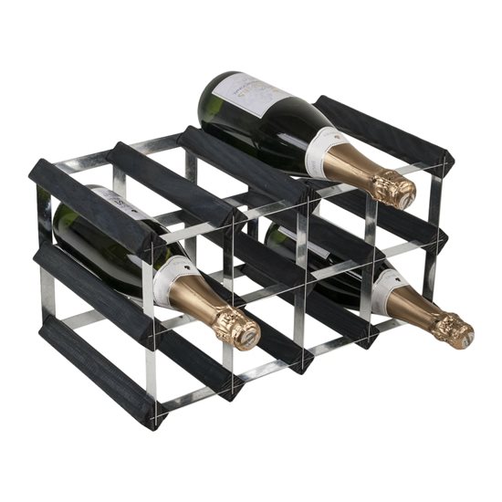 Rack for 12 wine bottles, pine wood, "Black Ash" color, assembled - RTA