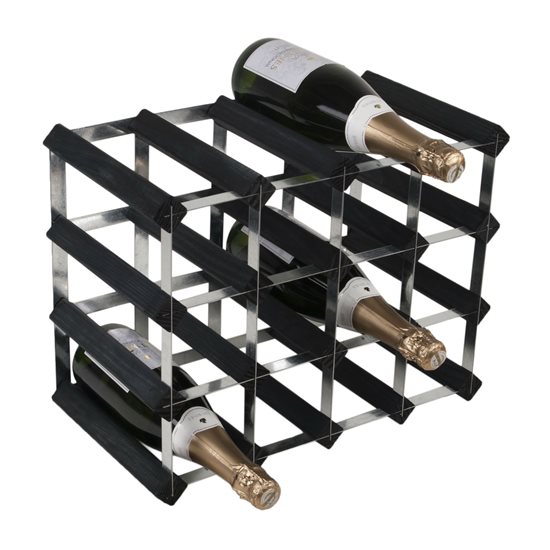 Rack for 16 wine bottles, pine wood, "Black Ash" color, assembled - RTA
