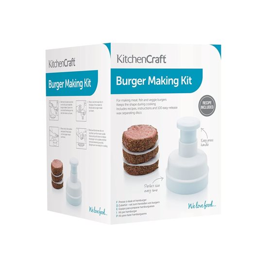 Set with press for burgers and 100 waxed discs, 9 cm - by Kitchen Craft