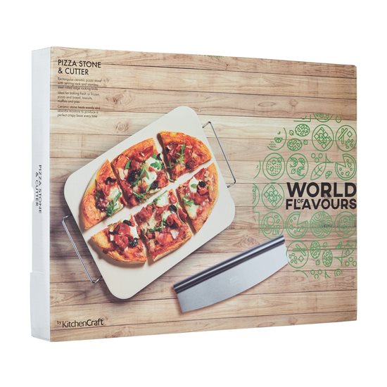 Set med 2 delar för att tillaga och servera pizza, 37,5 x 30 cm, gjord av keramik - av Kitchen Craft