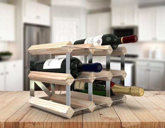 Rack para 9 garrafas de vinho, madeira de pinho, Natur, montado - RTA