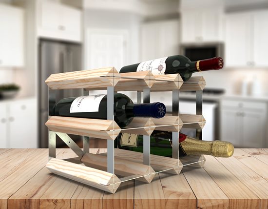 Rack for 9 wine bottles, pine wood, Natur - RTA