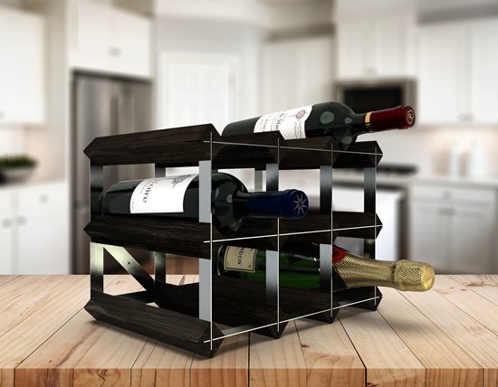 Rack for 9 wine bottles, pine wood, Black Ash color - RTA